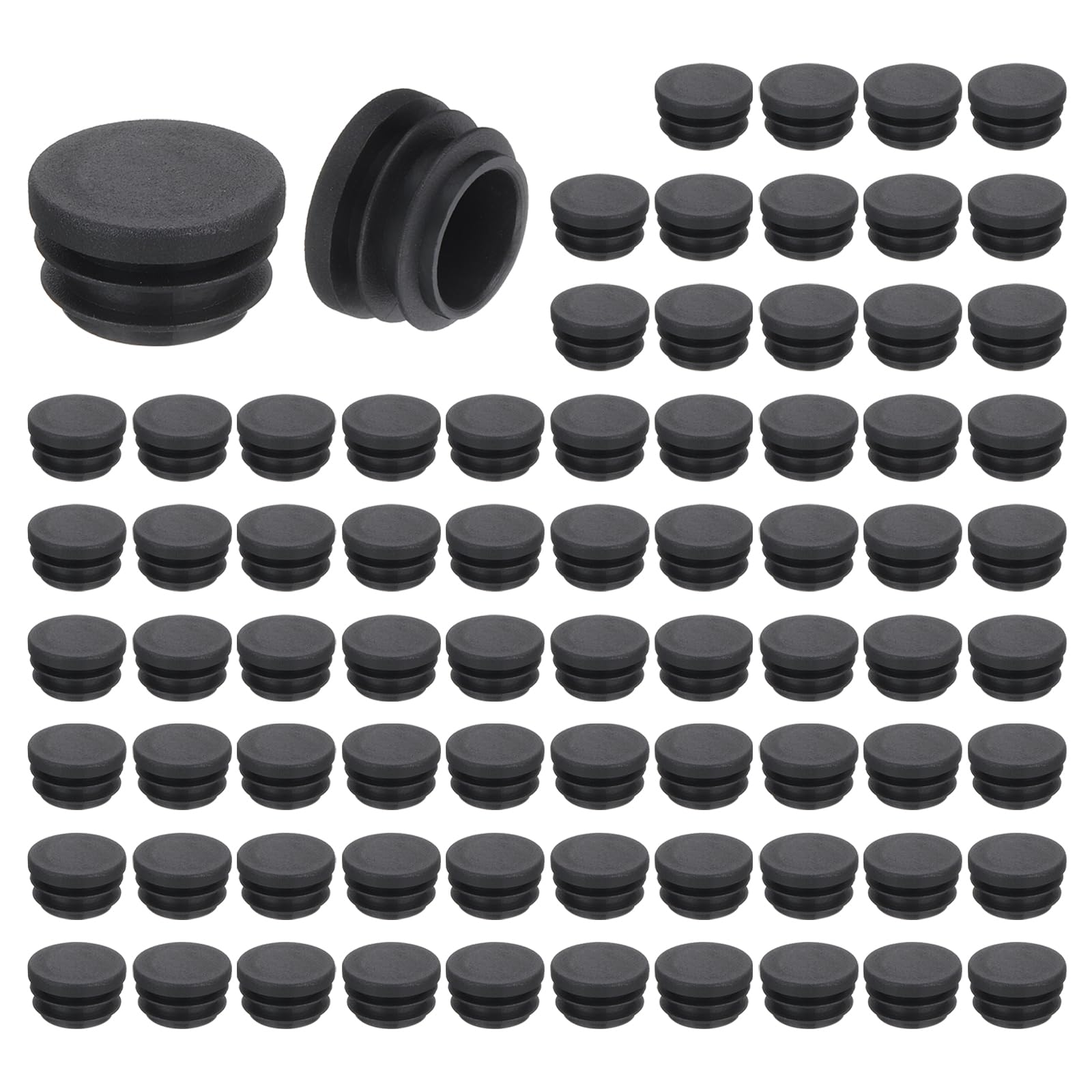 QUARKZMAN 76 Piezas de Tapón de Plástico Redondo, Tapones de Extremo de Tubo Negro, Inserción de Tubo de Pata de Mueble de 22 mm (0.87"), Protección Deslizante para Silla, Estante