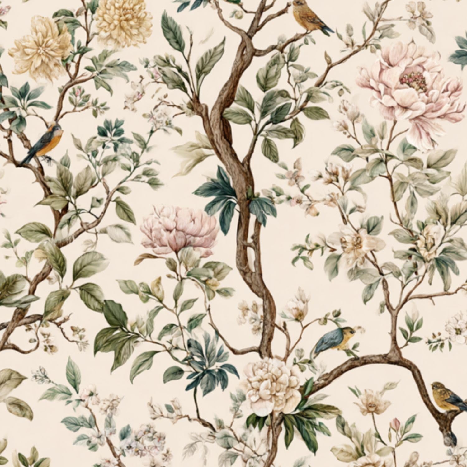 DERUINVAIO Self Adhesive Feature Removable Antique Watercolor Garden Peel and Stick Vinyl Wallpaper Roll, Sticky Lining Paper for Bedroom, Living Room, Kitchen Walls