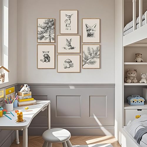 Miniatura 6 de Arte de pared para guardería, lienzo de animales del bosque, decoración de pared, imágenes de la habitación del bebé, impresiones de animales del