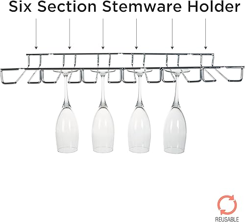 Miniatura 3 de Kitchen Details Estante de secado para copas de vino  Soporte colgante para copas de vino  Montaje debajo del gabinete  Capacidad para 18 vasos