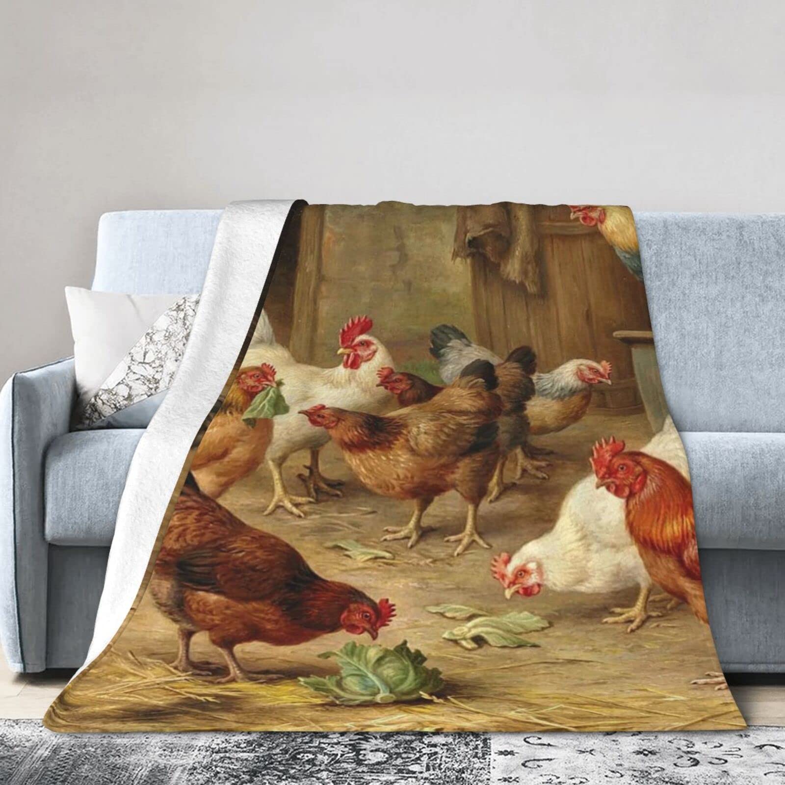 Couverture polaire microfibre Farm Chickens plaid doux lit canapé