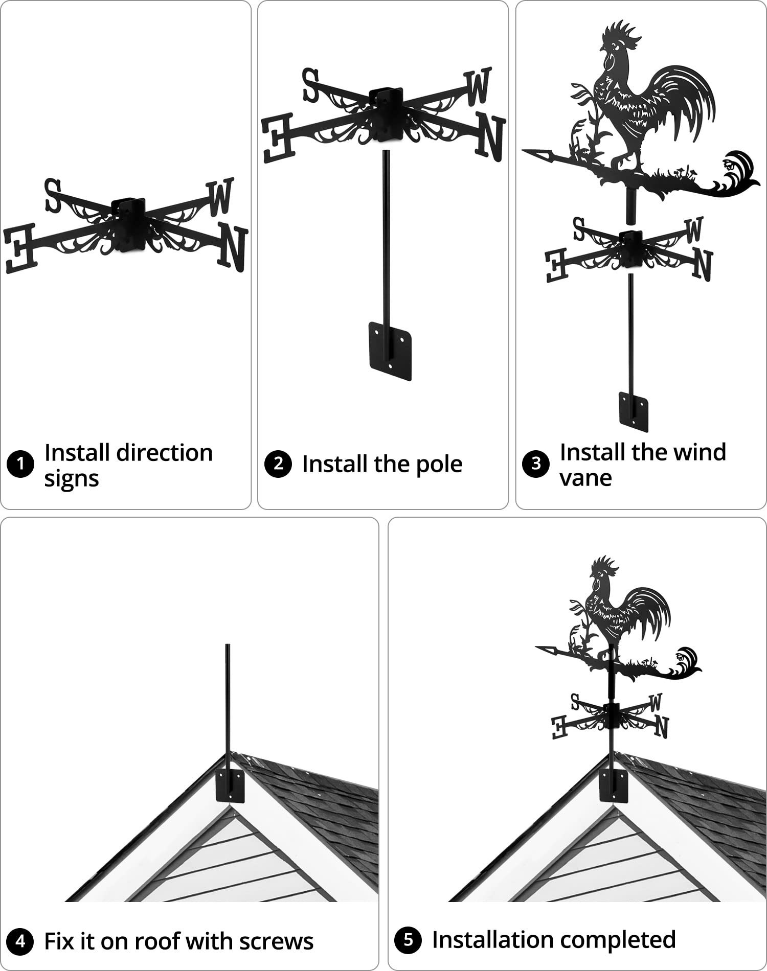 QWORK® Weathercock Weather Vane Indicatore di direzione del Vento in Metallo retrò per la Decorazione del Tetto del Giardino