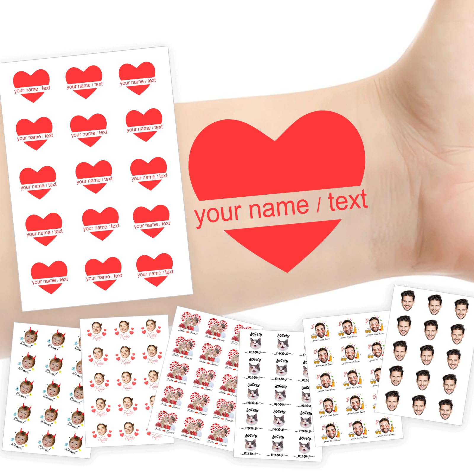 Custom Temporary Tattoos Personalized Tattoos with Photo Face Name Logo Customized for Adults Kids Women Men Gift Wedding Birthday Xmas Bachelorette