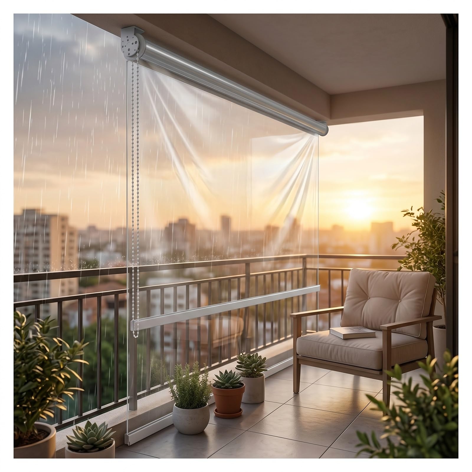 Transparent waterproof roller blind，clear vinyl roller shades，outdoor windproof roller blinds，plastic roll up blinds for patio，light-filtering roller shades(W100*H160cm/W39.37*H62.9in)