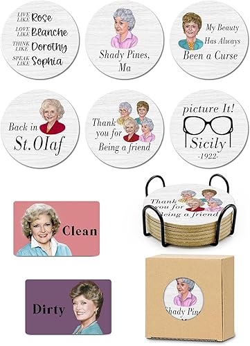 Miniatura 9 de Juego de 6 posavasos sarcásticos de corcho absorbente para bebidas, posavasos de granja para bar con soporte, posavasos divertidos para proteger tu