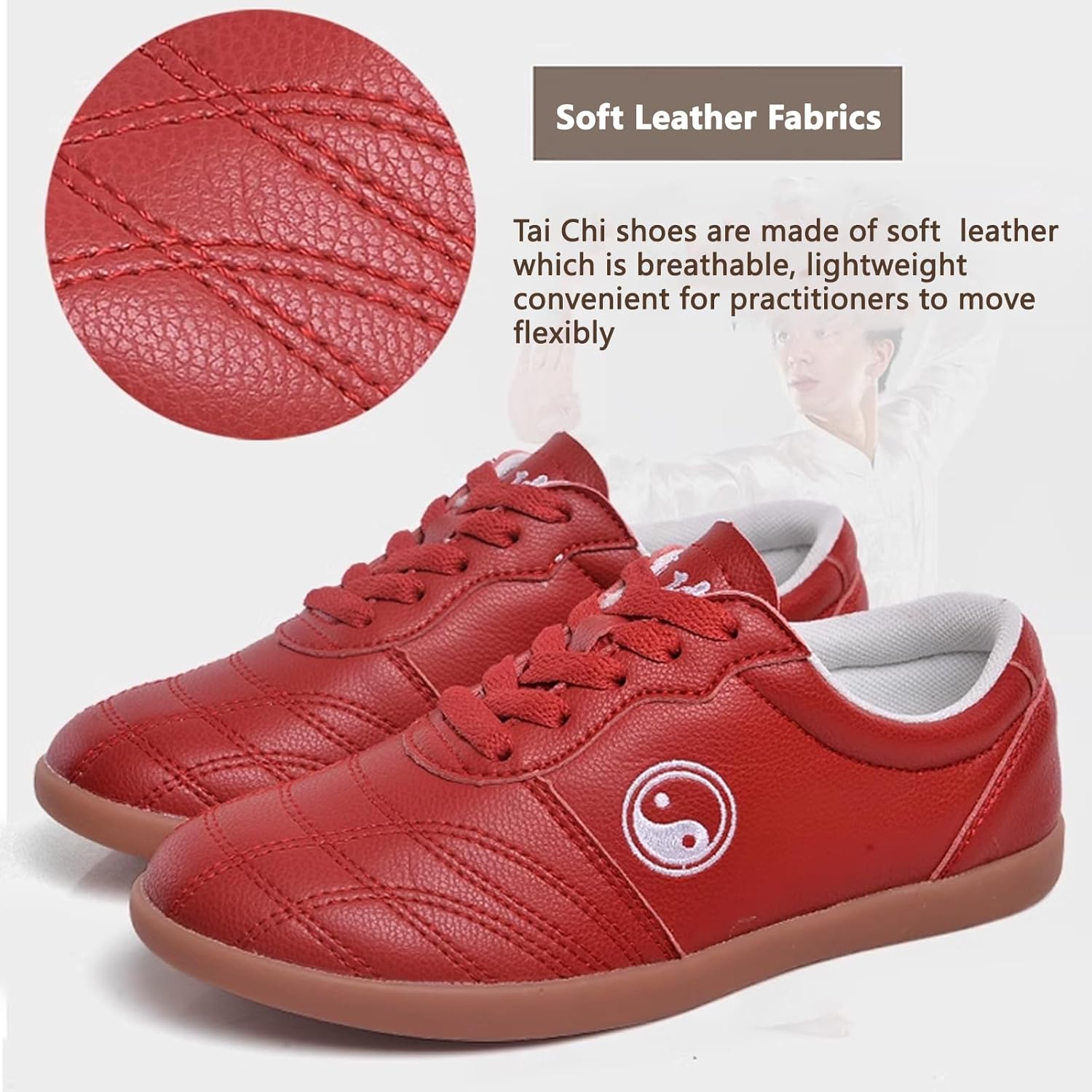 Tai chi Shoes for Women,Lightweight Chinese Martial Arts Kungfu Training Sneakers Leather Wide for Men, Breathable Tai Kwon Doe Karate Shoes Ladies Wu shu Tai ji Kongfu Sports(Size:39EU/245cm,Color: