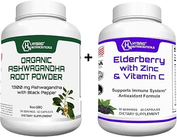 Organic Ashwagandha Root and Black Elderberry Blend with Echinacea, Turmeric and More