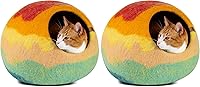Vista 10 de MEOWFIA Cueva de gato – Cama de fieltro premium para gatos de interior, hecha a mano 100% lana merino, gato (Beige, Mediano)