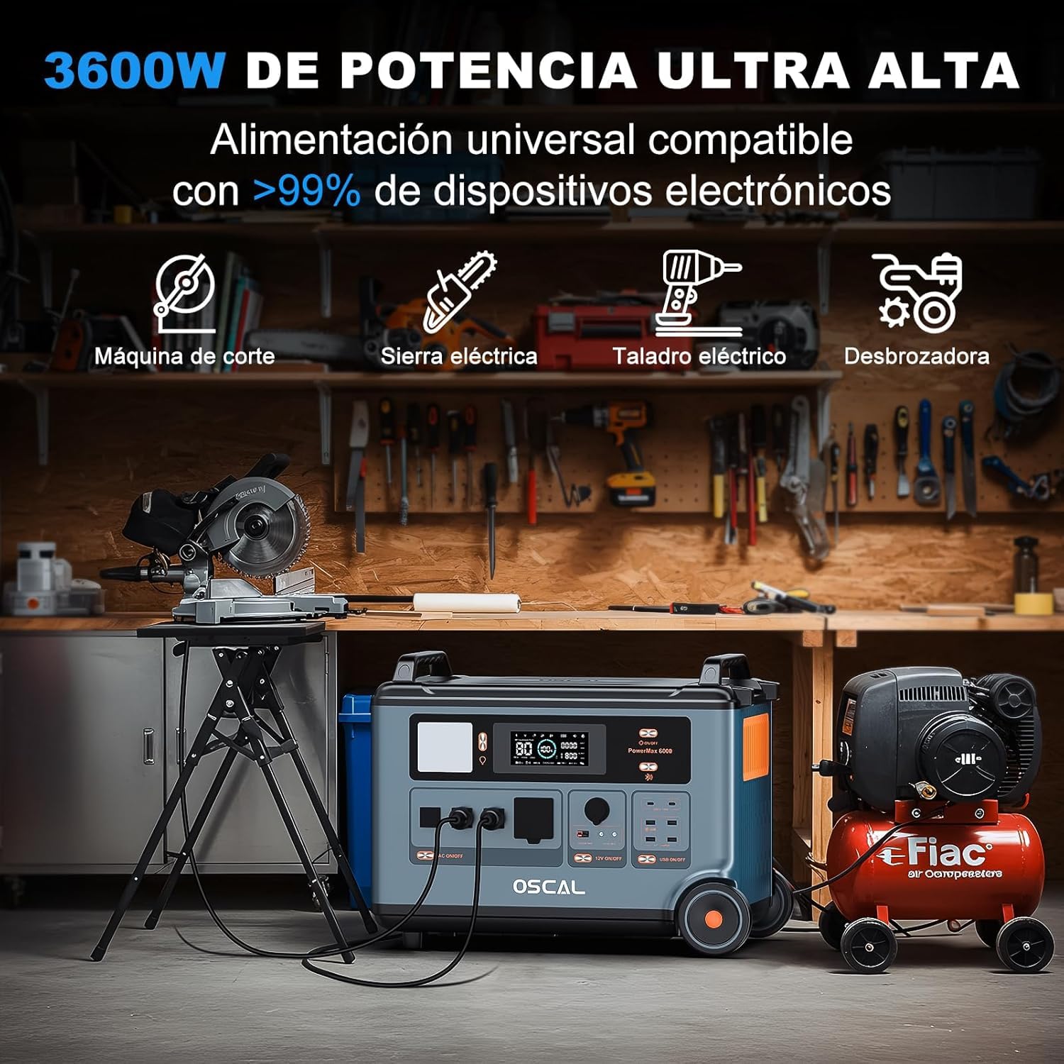 3600Wh Estacion de Energia Portatil PowerMax 3600 SE con 200W Panel Solar, 3600W LiFePO4(pico de 7200W), Generador Solar, Carga Rápida de 0-80% en 90 min para Camping, RV, Apagón