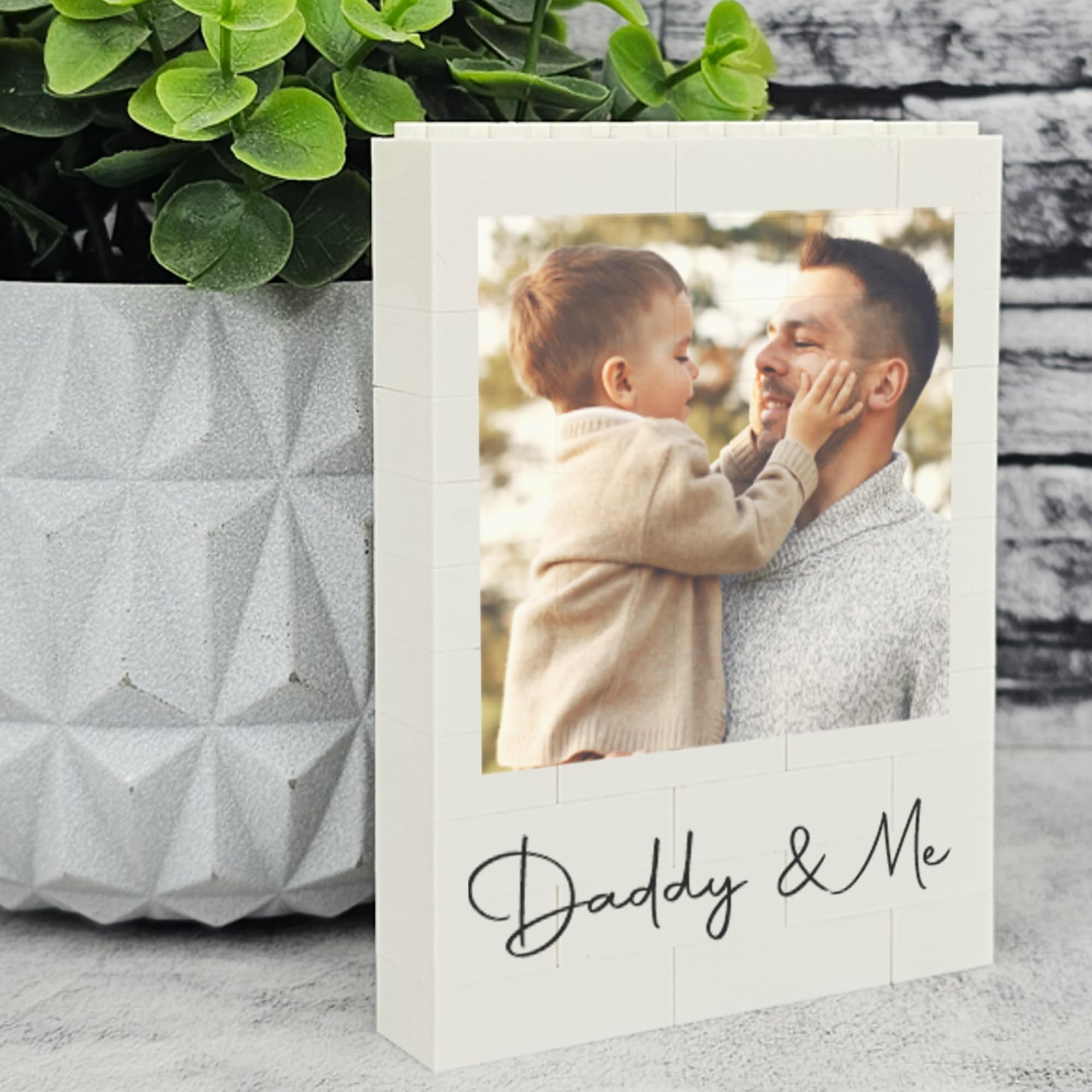 Personalised Building Blocks Photo Plaque for Dad & Grandad | Custom Photo Gift Keepsake | Unique Picture Block Display | Handmade Memory Gift for Father’s Day (Small - 7.9cm x 6.4cm)