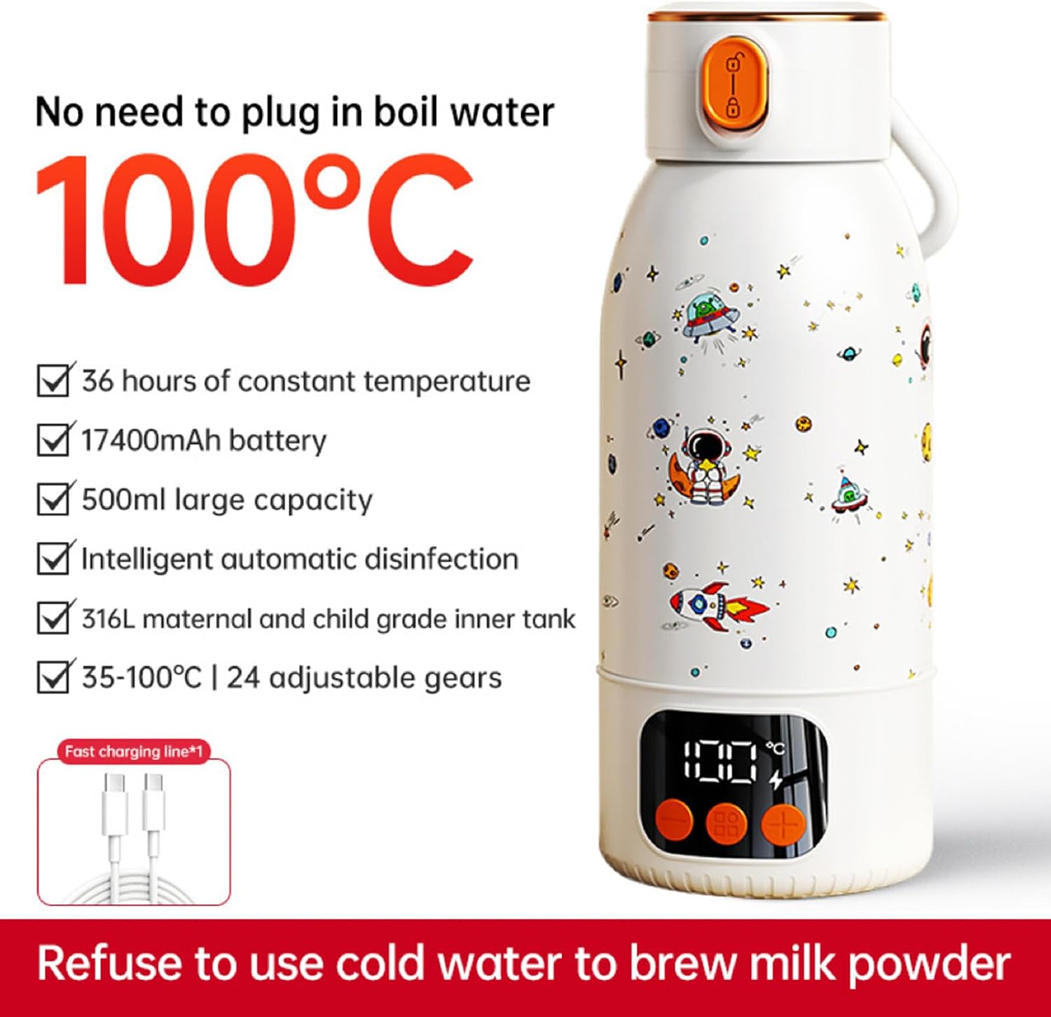 Travel Friendly Insulated Water Cup with Infant Bottle Warmer 500ml Capacity Precise Thermoregulation Multiple Scenario Multiple Cup