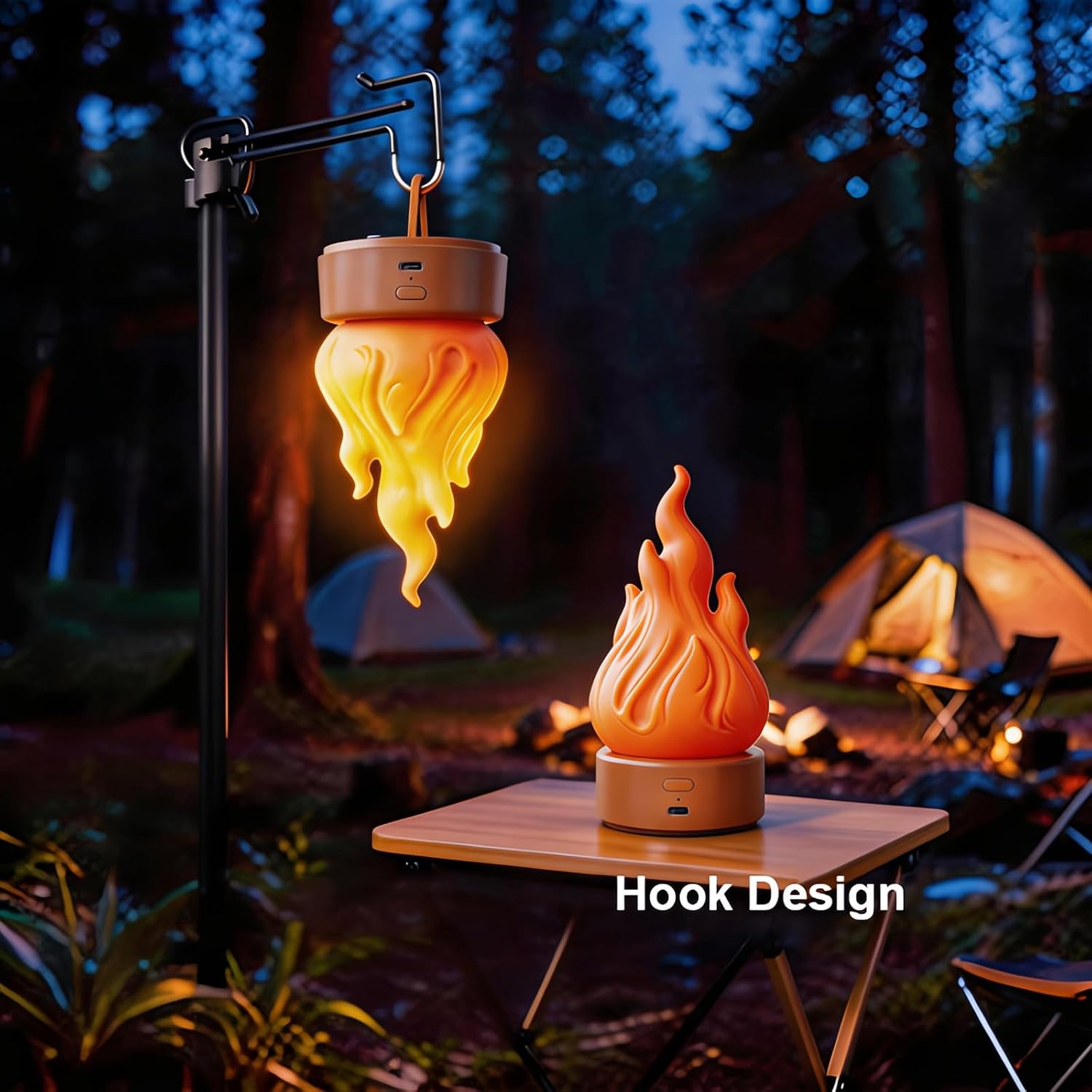2 Pack Rechargeable Fake Fire Flame Light Artificial Flickering Lamp with 3 Modes Safety Desk Indoor Outdoor for Christmas Halloween Party Home Decoration Camping