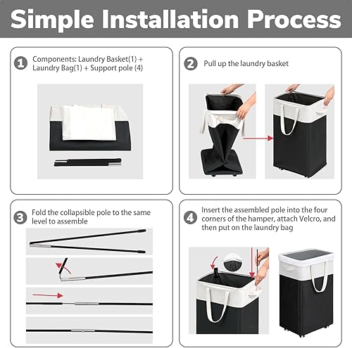 Miniatura 18 de Goodpick Laundry Baskets with Wheels and Handle, 2-Pack 75L Collapsible Laundry Baskets, Clothes Laundry Basket with Removable Wash Bags for Corner
