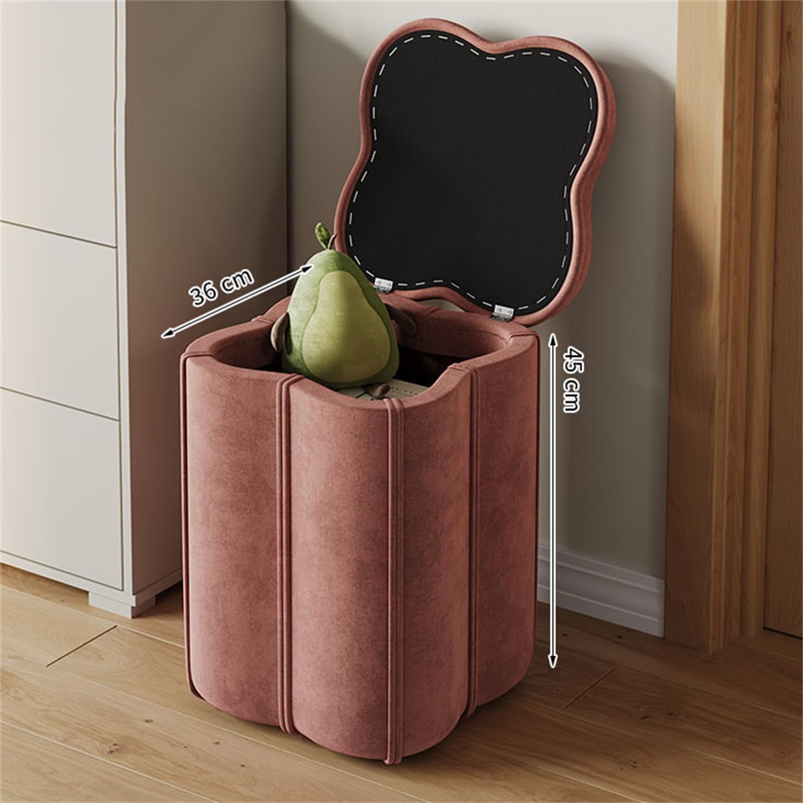 Otomana Redonda con Almacenamiento, reposapiés tapizado, Tapa extraíble, Asiento Acolchado para Dormitorio y Sala de Estar, 45 cm de diámetro.