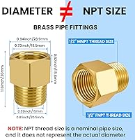 Vista 8 de SDTC Tech Juego de 2 adaptadores de tubería de latón 1/2 NPT rosca macho a 1/2 NPT rosca hembra reductor, conectores de extensión de tubería de latón