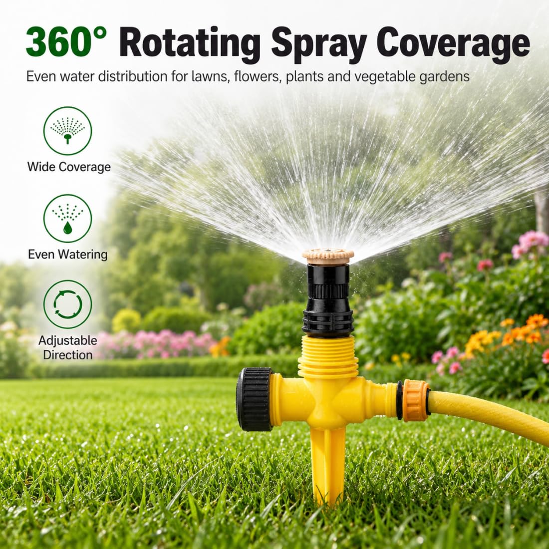 360° Rotierender Rasensprenger mit Verstellbarem ABS-Sprühkopf und Gartenschlauchanschluss für Rasen, Pflanzen, Blumen und Gemüse (10pc Yellow Threaded Scatter Stake Set)