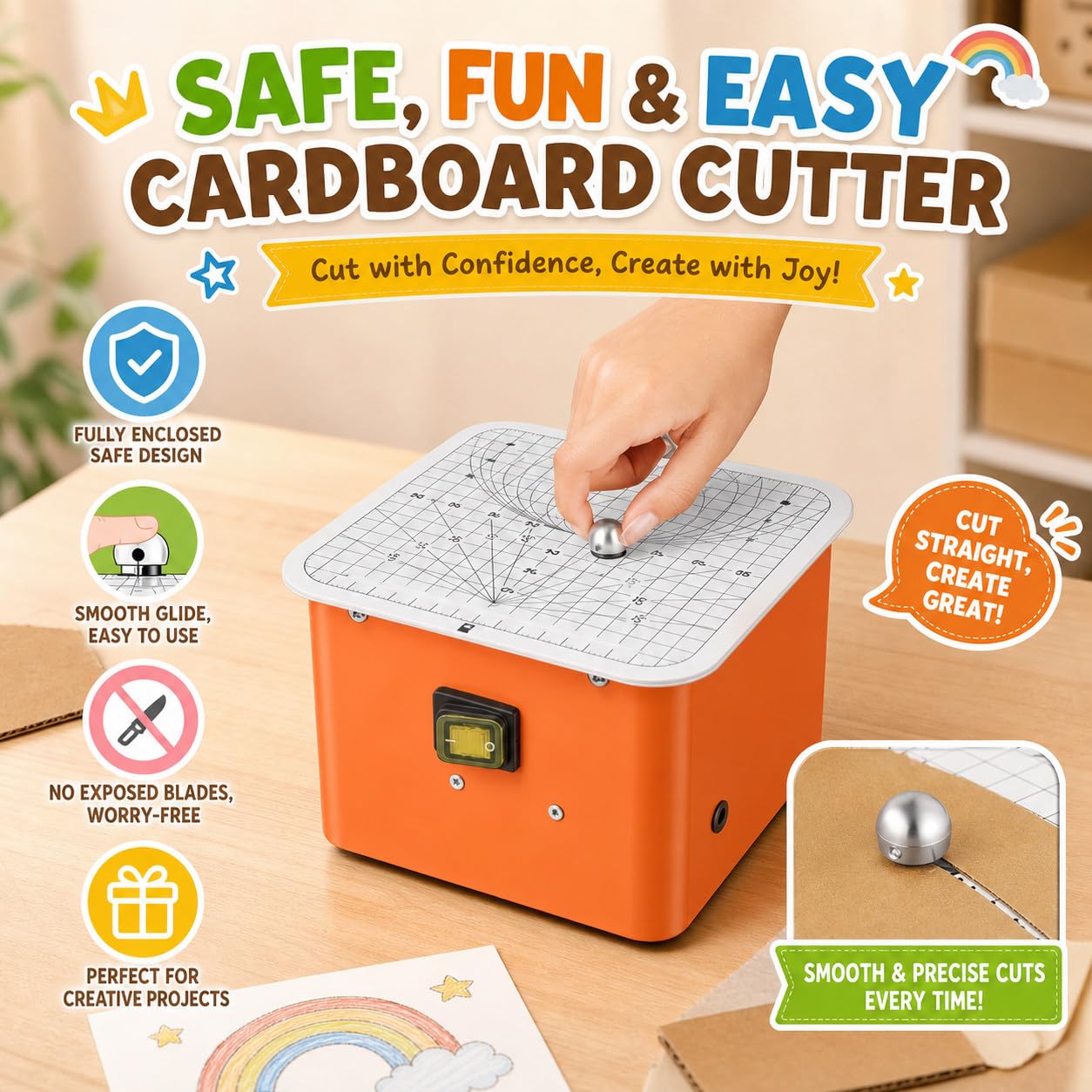 Taglierina per Cartone per Bambini, Utensile da Taglio Sicuro per Bambini con Lama Nascosta E Interruttore di Sicurezza, Strumento Creativo STEM per Modelli 3D E Progetti Scolastici