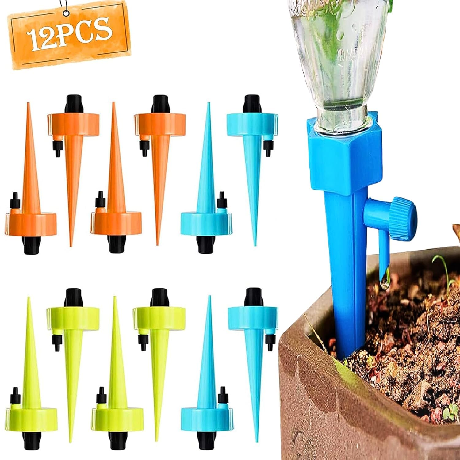 Drip Irrigation kit for Home Garden plants, Water Droper Kit For Plants, Self-Watering Spikes Plants, Automatic Water Devices For Plant with Slow Release Control Tap Drip Irrigation (12 Pcs (Set))