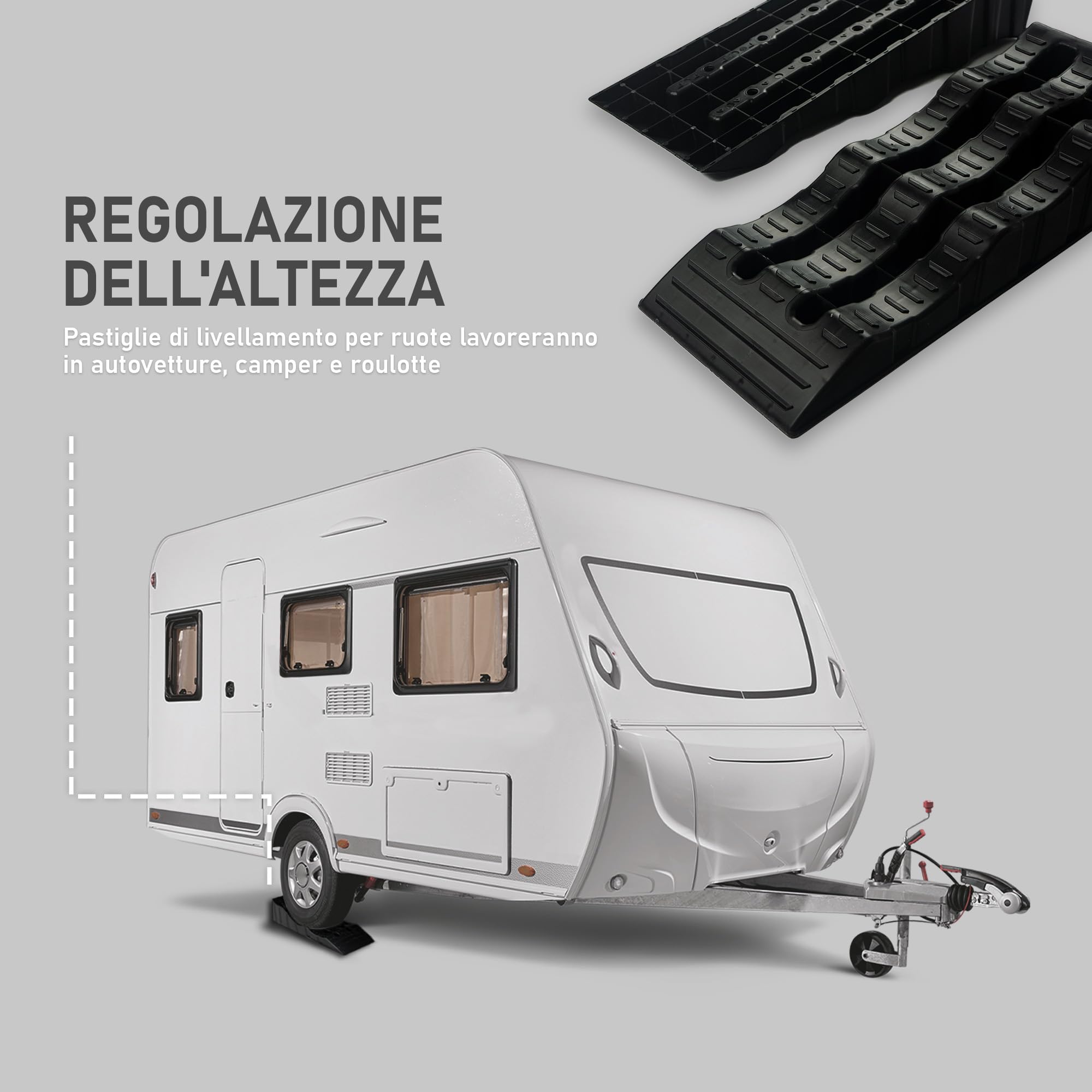 CHROMEMASTER | Rampe per Case Mobili, Camper, Roulotte; Cunei Livellatori Camper; 2 Pezzi in Dotazione | Rampe Livellatrici per Auto; Portata Fino a 4 Tonnellate; Robusto Materiale Plastico