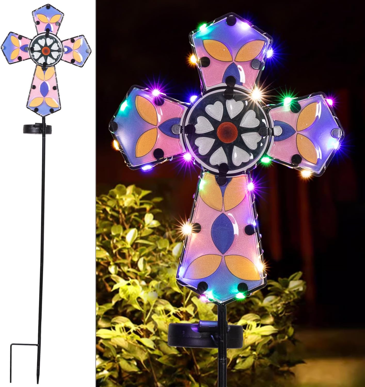Solar Cross Garden Stake Lights 38inch Colored-Painted Outdoor Waterproof Memorial Garden Decor 2 Lighting Modes Cemetery Decorations for Grave for Remembrance Gifts & Sympathy Gifts