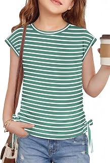 Arshiner Girls Cap Sleeve T Shirts Ruched Knot Side Summer Casual Tops Tee