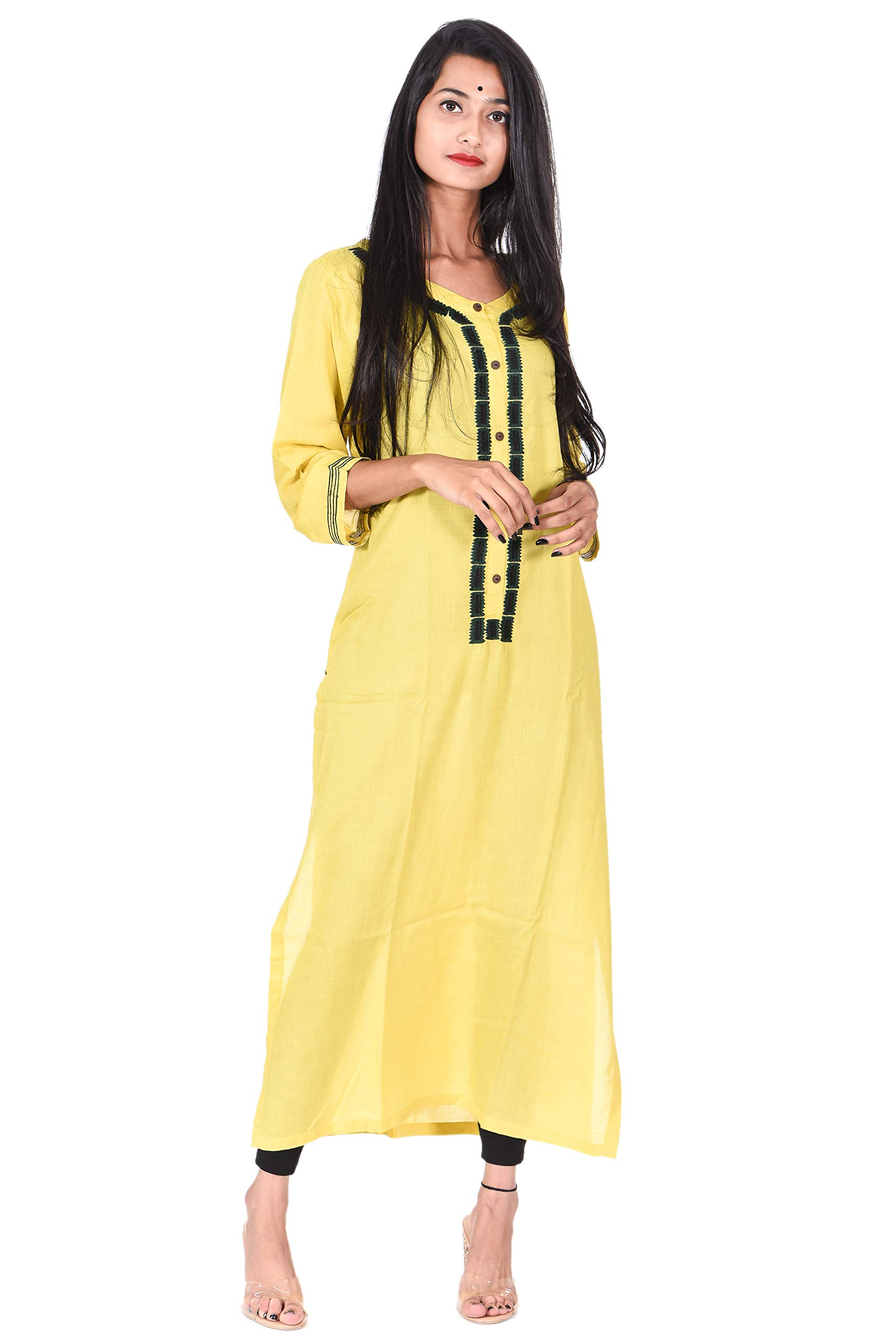 APRISHA Women's YELLOW Embroidered Straight Kurti