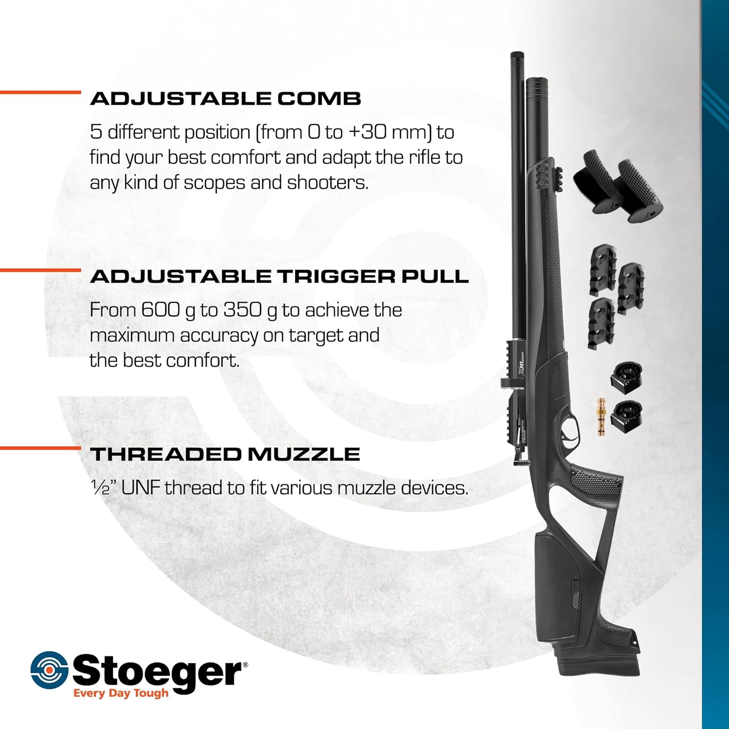 Stoeger XM1 Scout PCP Air Gun - .22 Caliber - Black Synthetic with Adjustable Pull