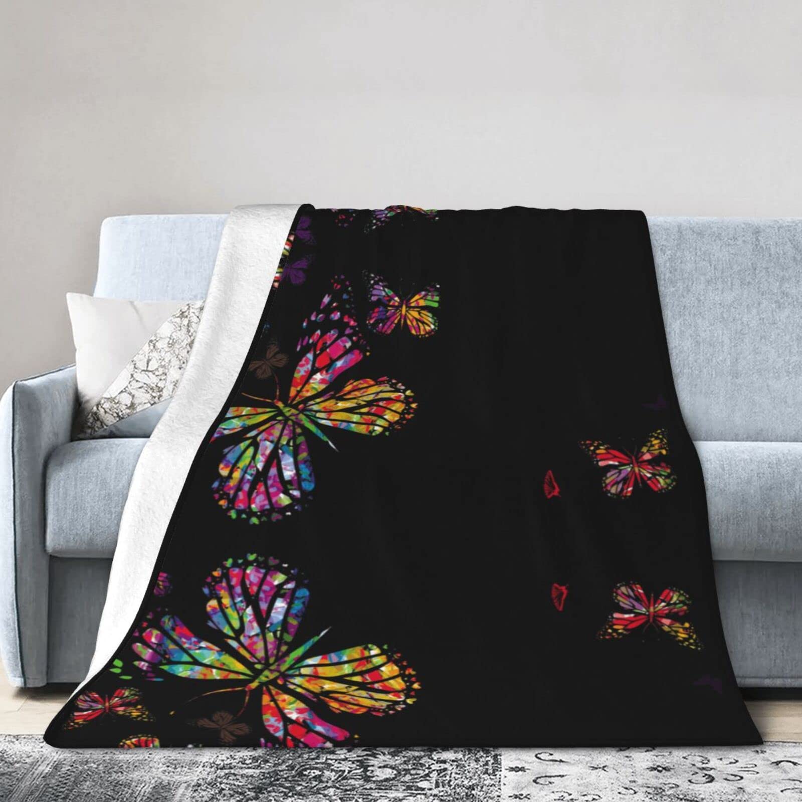 Couverture papillon colorée en flanelle super douce et grand plaid de lit aux finitions soignées