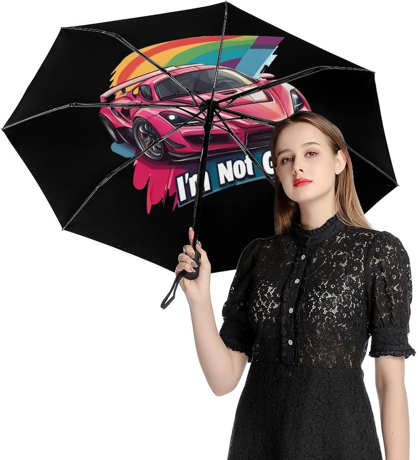 Im Not Gay Sports Car Windproof Travel Umbrella Compact Portable Automatic Umbrella for Sun Rain