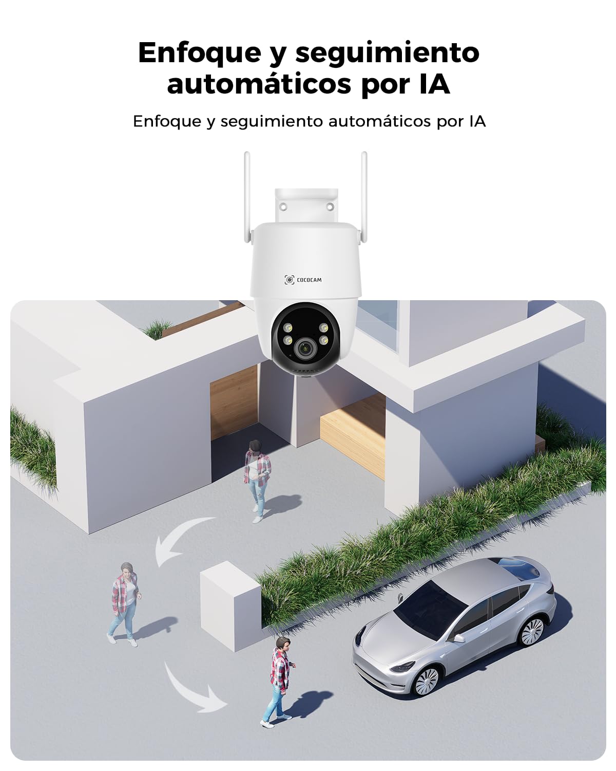 COCOCAM 24/7 Grabación AOV Camara Vigilancia WiFi Exterior Solar 2K PTZ | 10000mAh Batería 8W Panel Solar, Detección IA, Seguimiento IA, Visión Nocturna 30 Metros, Audio Bidireccional, IP66