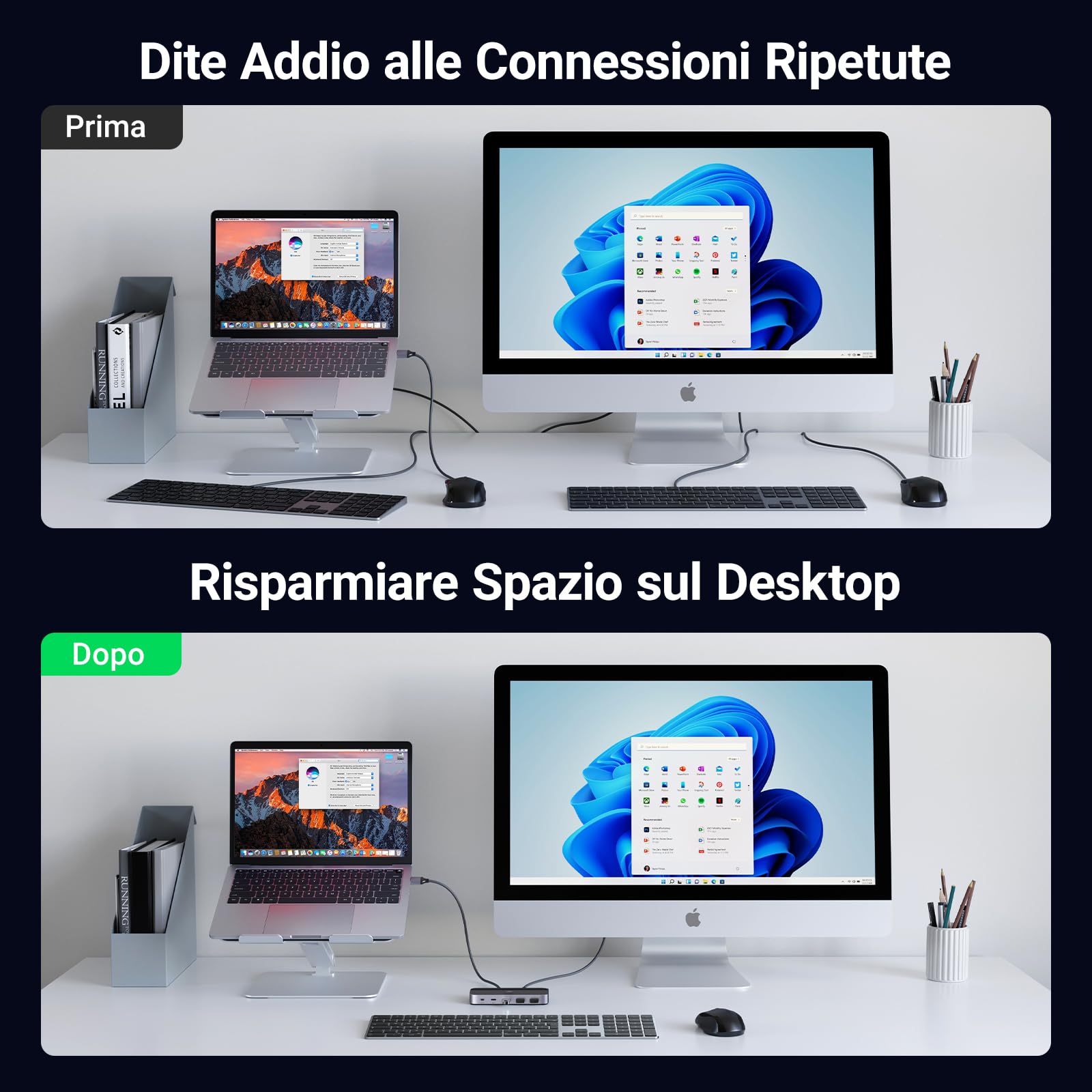 UGREEN Switch USB C 5Gbps con 4 Porte per 2 PC Switcher KVM 2 Ingressi 4 Uscite Plug Play per Tastiera Mouse Disco Rigido con Controller Desktop e 2 Cavi Inclusi