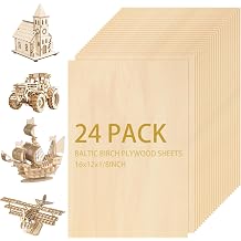 24Pcs 16 x 12 x 1/8 Inch Baltic Birch Plywood Sheets 3mm Unfinished Plywood Sheet for Arts and Crafts, Painting, Pyrography, Wood Engraving, Wood Burning, Laser, Architectural Models
