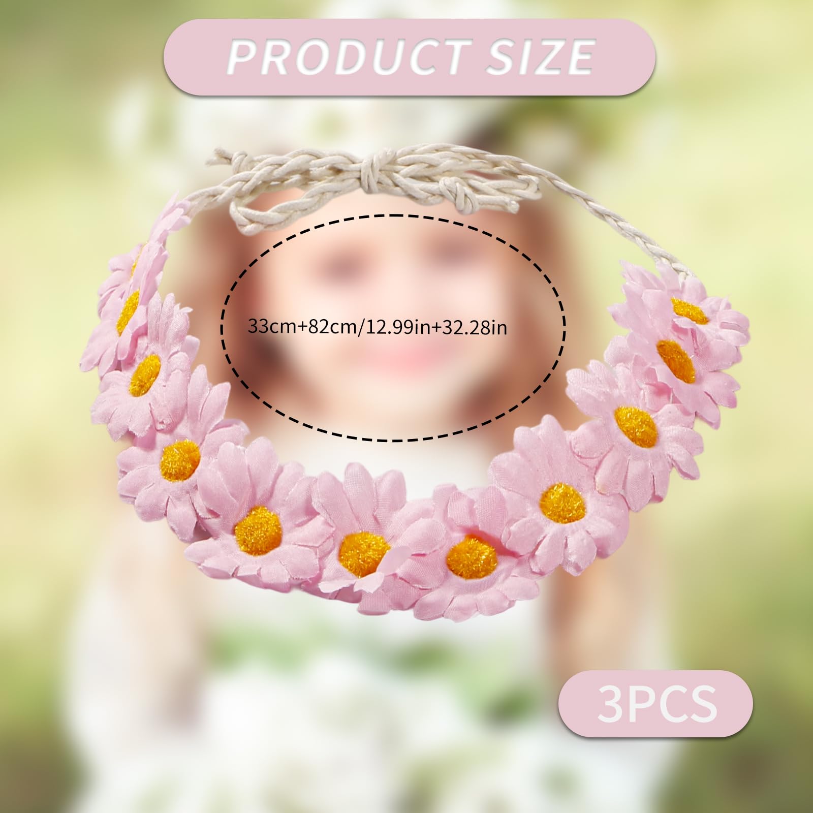 3Pcs Daisy Flower Headband, Multicolour Flower Hair Wreaths, Crown Boho Floral Headband - Image 2