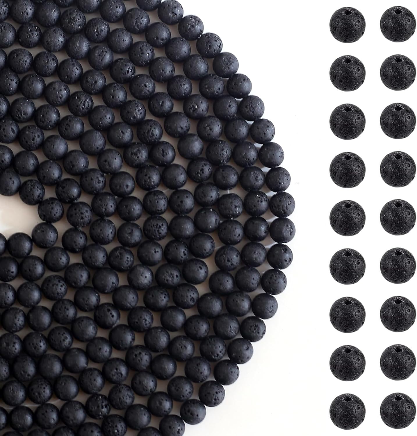 470Pcs Lava Beads Round Black Lava Stone Beads Natural Gemstone Bead Volcanic Rock Stone Oil Diffuser Bead for Bracelets Necklace Jewelry Making(8mm)