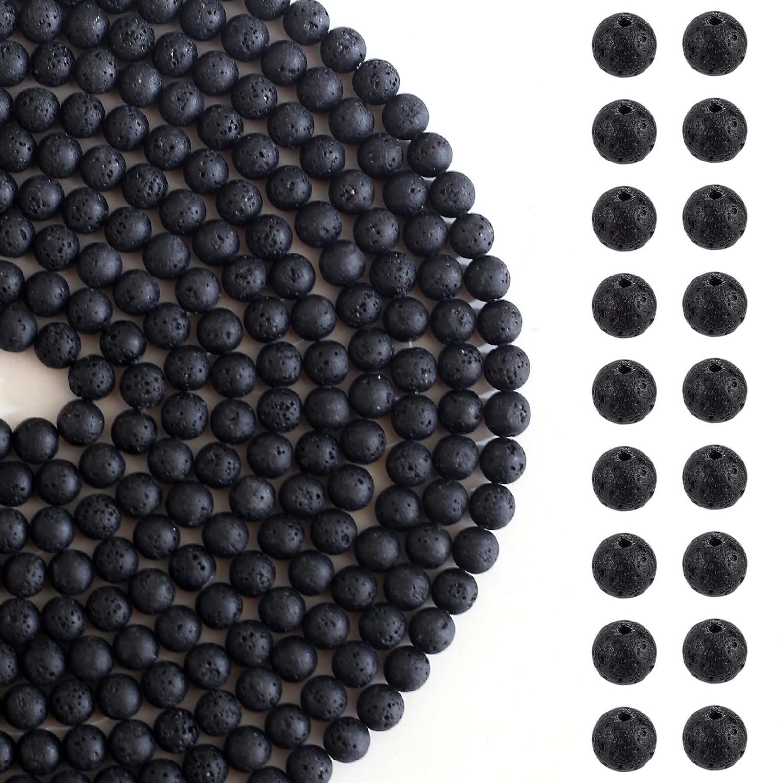 HERZWILD 470Pcs Black Lava Stone Beads 8mm Round Natural Gemstone Beads for Bracelets Necklace Jewelry Making