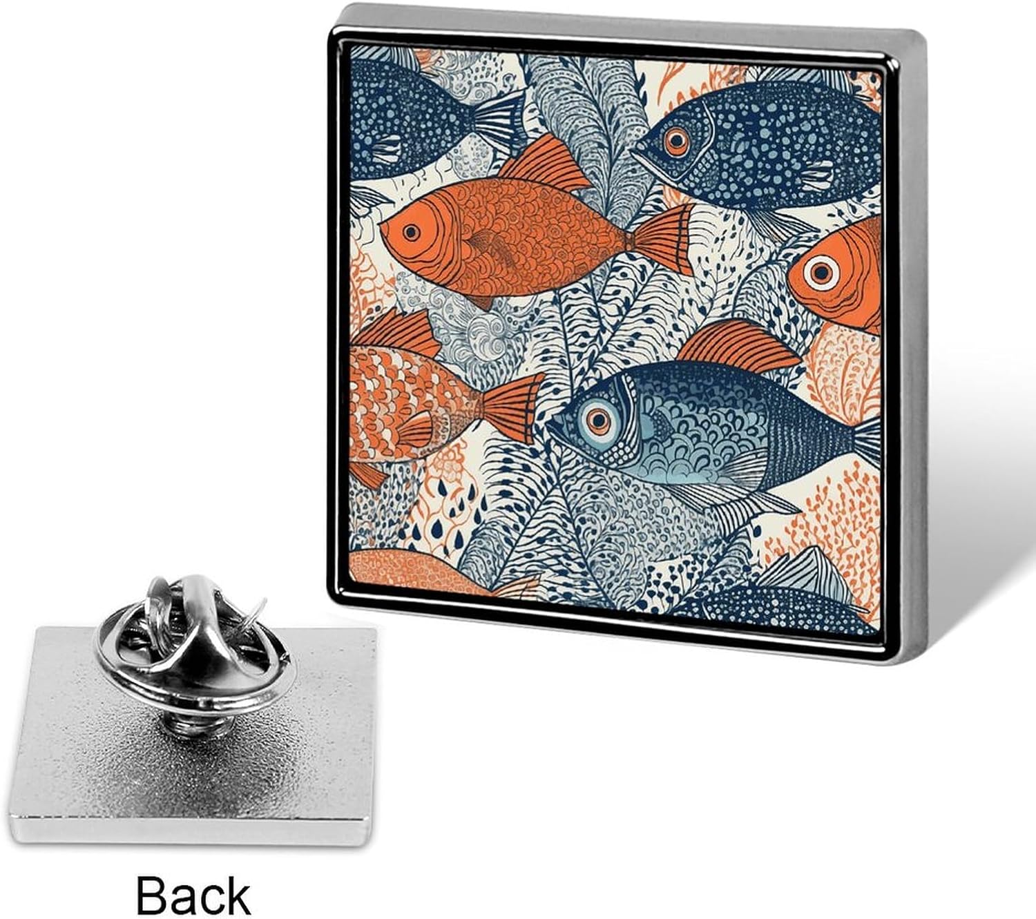 Fish Doodle Square Badge Lapel Pin for Bag Hat Backpack image 3