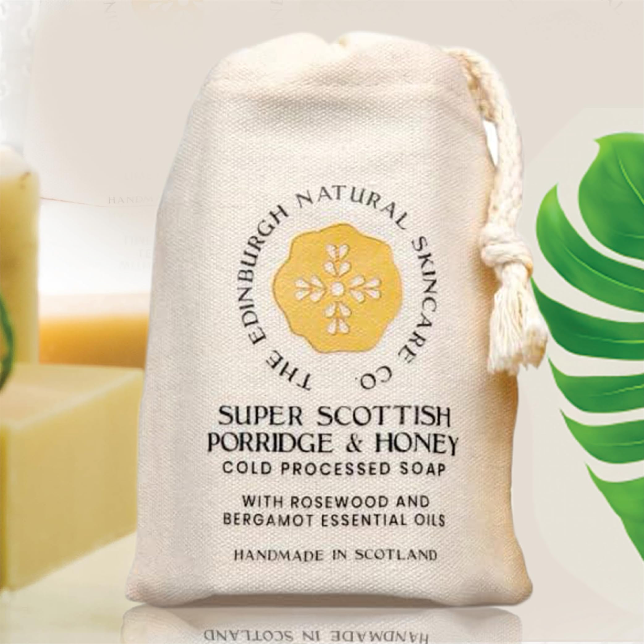 Scottish Porridge And Honey Cold Processed Soap | Luxury Soap Bar | Moisturising & Nourishing | Vegan Friendly Cruelty Free | Hands, Face & Feet Care | Rosewood & Bergamot | Edinburgh Skincare Company