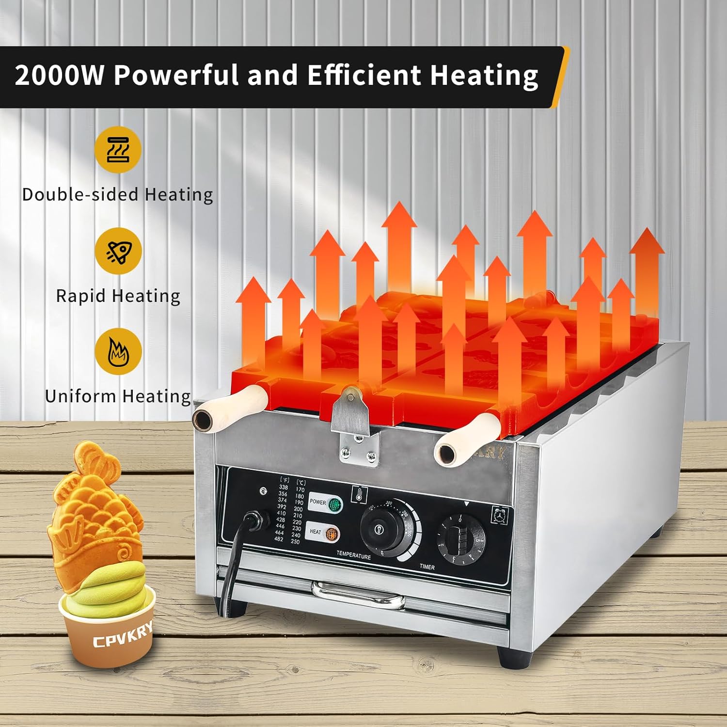 Taiyaki Waffle Maker/Fish-Shaped Waffle Iron/Snack/50-300℃/122-572℉ Adjustable