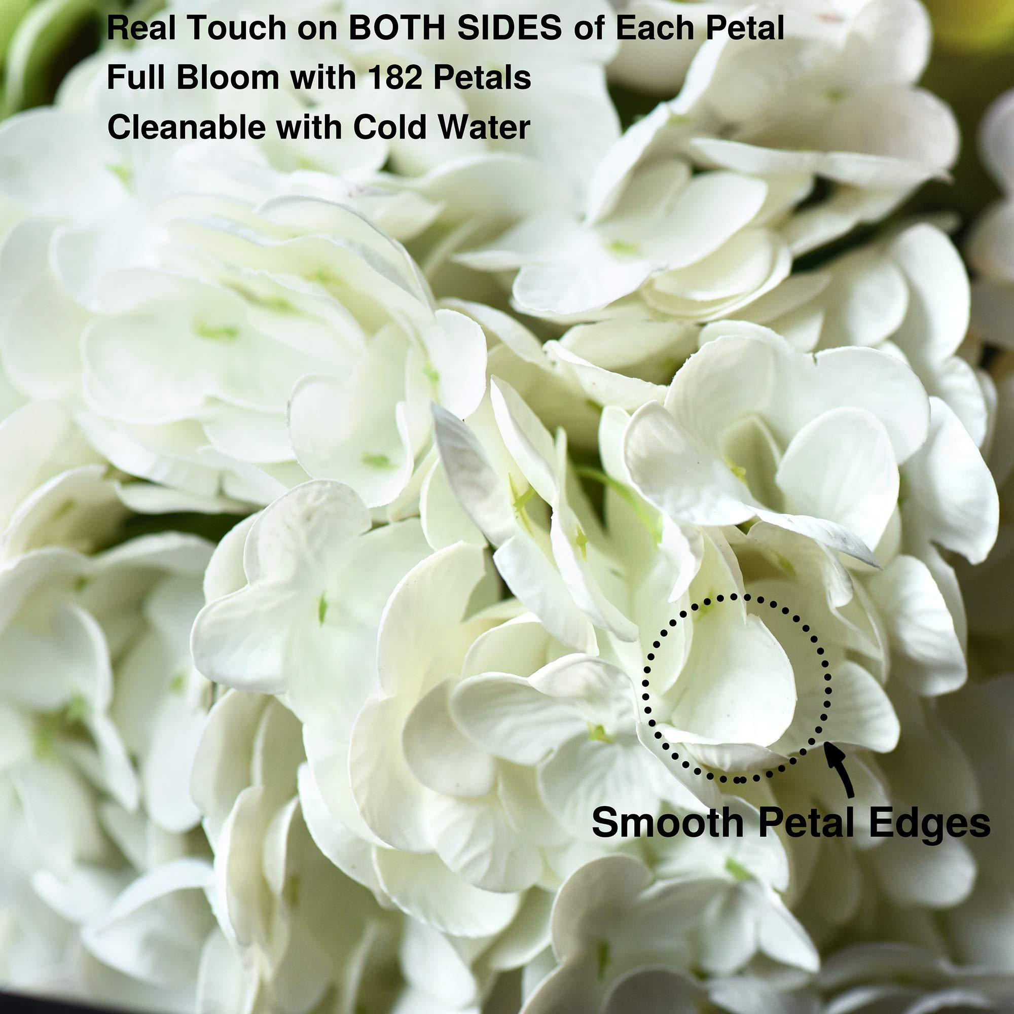 FiveSeasonStuff Real Touch Silk Hydrangea Flowers - 2 Large Stems Artificial White Hydrangeas For Arrangements