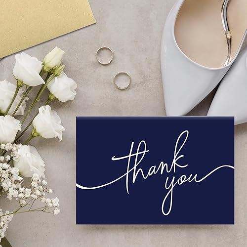 Miniatura 6 de Paquete de 30 tarjetas de agradecimiento con sobres, tarjetas de agradecimiento azul marino, 4 x 6 pulgadas, elegante tarjeta de agradecimiento para