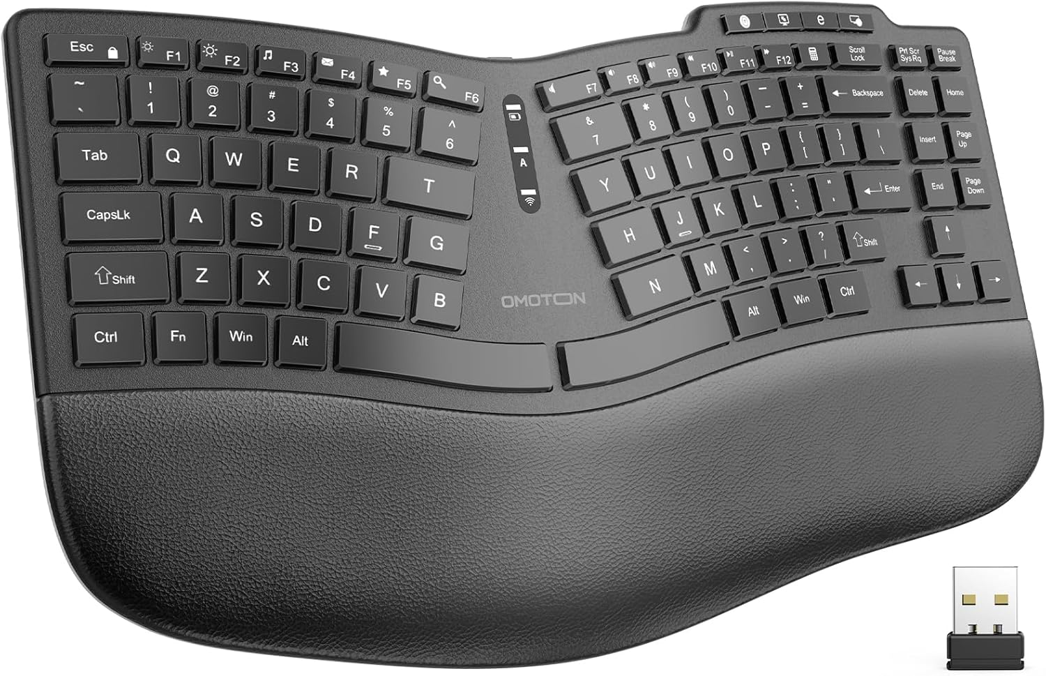 OMOTON Ergonomic Wireless Split Keyboard Compatible with Windows only, Cushioned Wrist Rest, Rechargeable, USB Connectivity, 2.4G Membrane Silent Keyboard, Classic Black