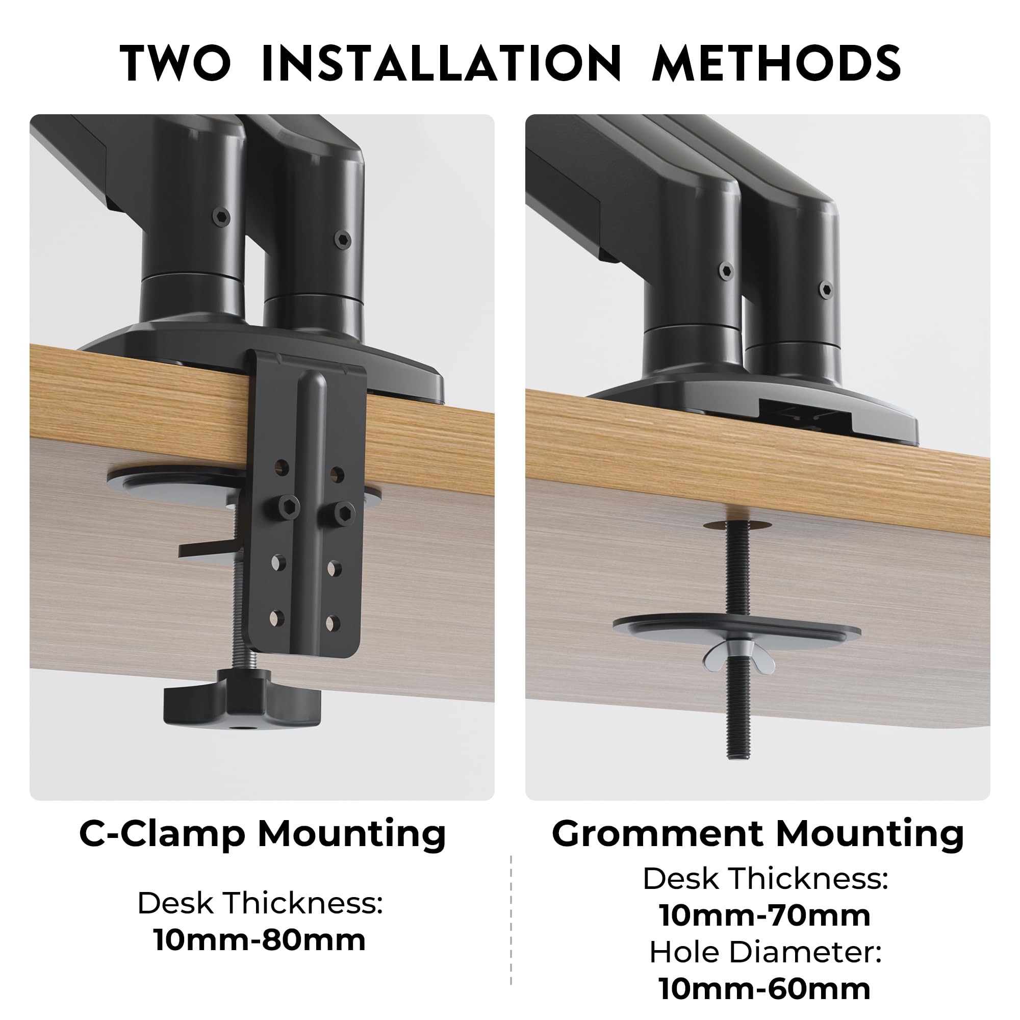 BONTEC Monitor Halterung 2 Monitore für 14-34 Zoll Bildschirme, Gasfeder Monitorhalterung, VESA 75/100, Neigbar, Schwenkbar, 360° Drehbar, Ergonomisch, Kabelmanagement, für Homeoffice und Gaming