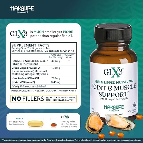 Miniatura 6 de GLX3 Cápsulas de aceite de mejillón de labios verdes extra fuertes - Suplemento de comodidad para las articulaciones de larga duración - Soporte