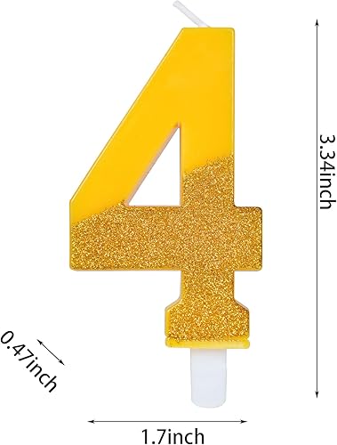 Miniatura 2 de Velas amarillas del cumpleaños del número 4, velas amarillas del número de cumpleaños 4 velas doradas del número de la torta 4 celebración del