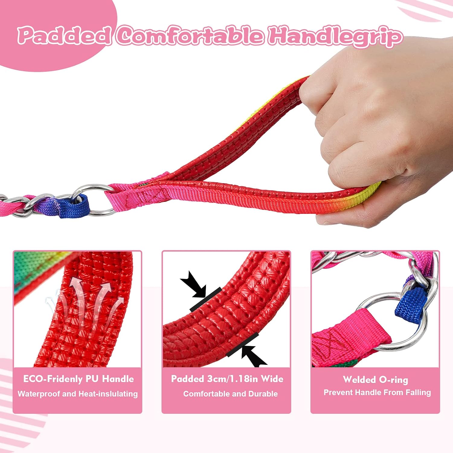 Chew Proof Metal Chain Dog Leash 4FT Training Lead, Padded Handle — view 3