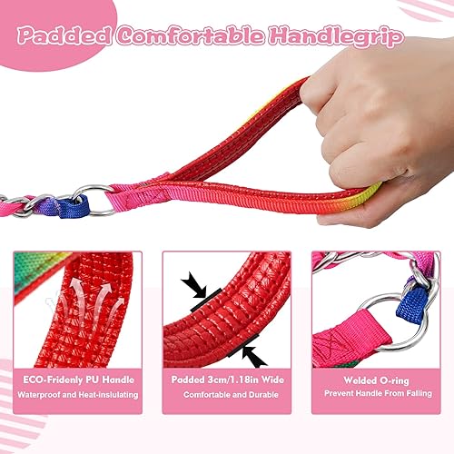 Miniatura 3 de Correa de cadena para perro a prueba de mordidas, cadena de metal y cuerda de nailon para perros con mango acolchado, correas resistentes para