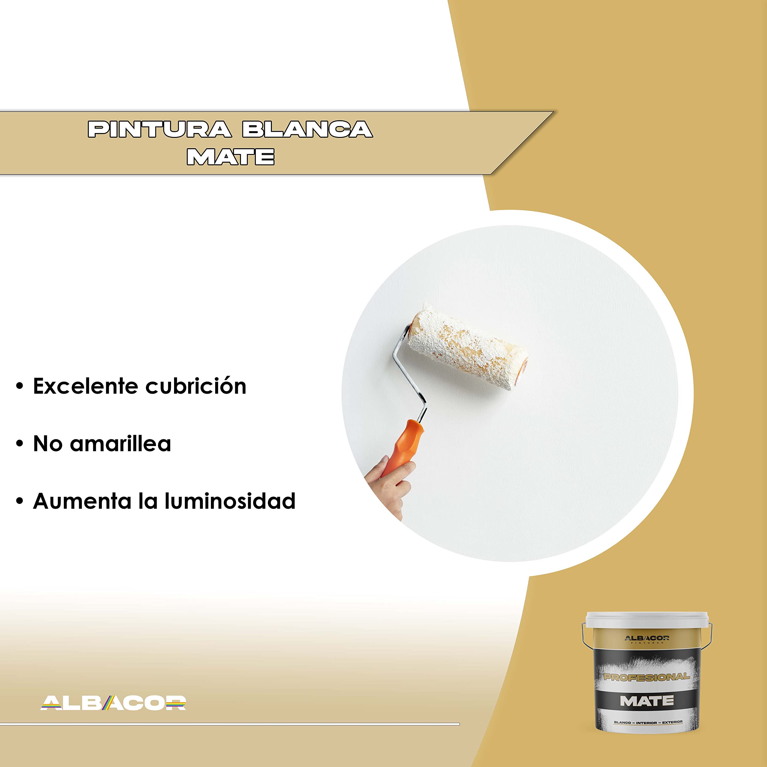 ALBACOR Pintura Blanca Interior - 20KG- Exterior Máxima Cubrición, Pintura Plástica Mate para Baños Techos Fachadas Paredes, Textura lisa, Acabado Profesional (20 Kilos)