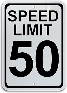 Speed Limit Sign 50, Rust Free Aluminum, Black on White, 10 by 14 inches, UV Protected, Weather Resistant, Waterproof, Easy to Mount Holes Provided. Encourages Vehicles to Slow down and to Reduce KM/H (Kilometers per Hour) MPH (Miles per Hour) (SPEED LIMIT 50)