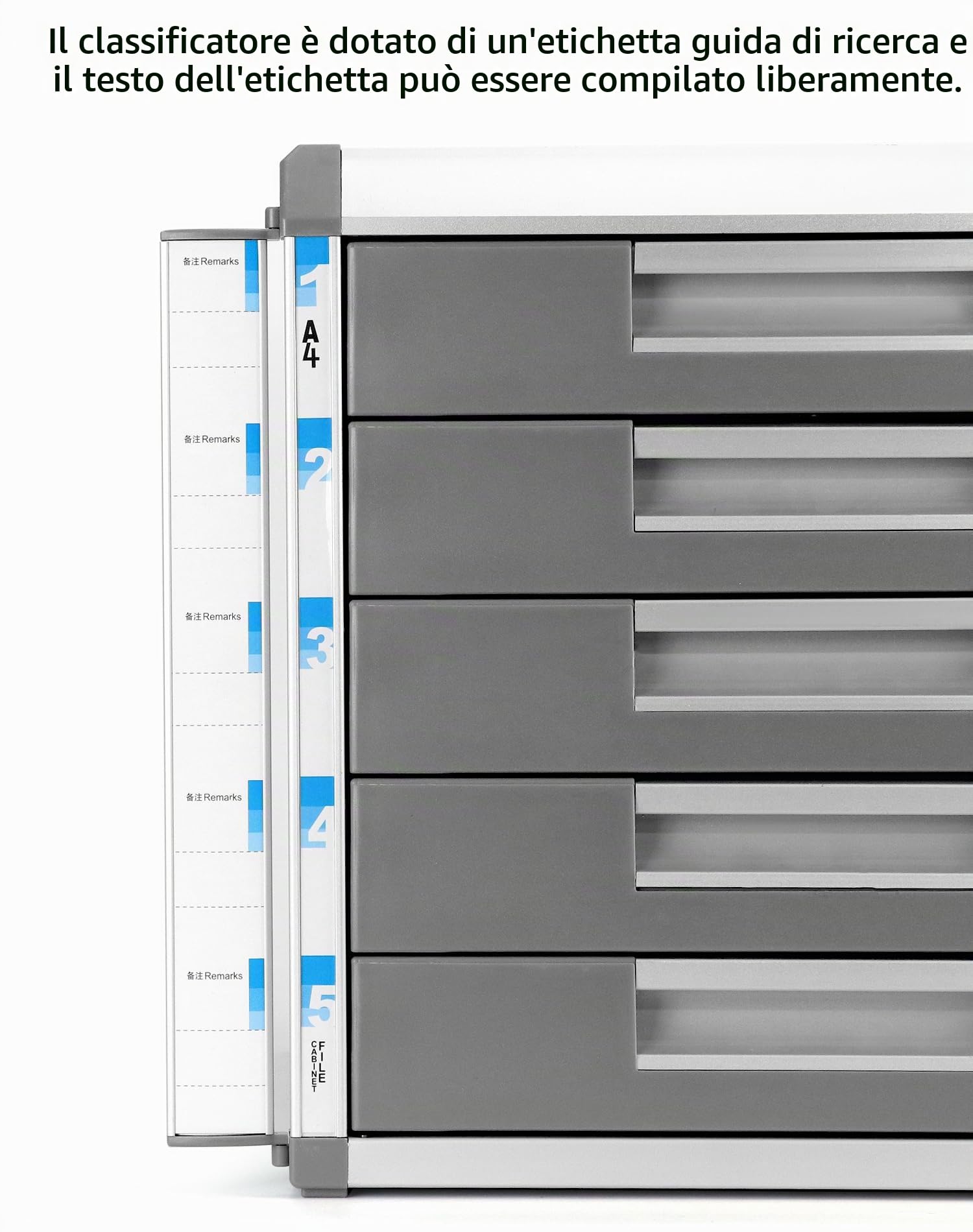 QWORK® Cassettiera A4, 5 scomparti, cassettiera porta documenti con serratura, lega di alluminio, argento