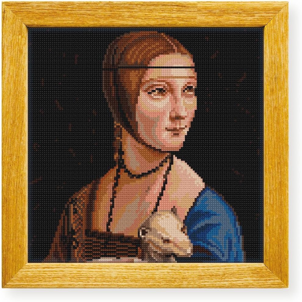 Awesome Pattern Studio Lady with an Ermine by Leonardo da Vinci DS2243, Diamond Painting Kit, Diamond Art Kits for Adults, Full Drill 5D Diamond Dots Kits. All Items Included.